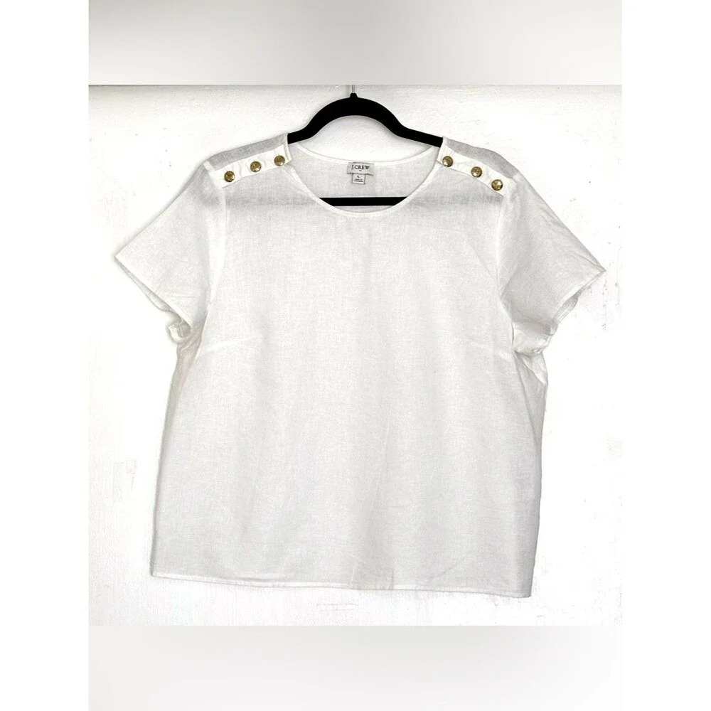J.Crew Linen-Blend Button-Shoulder Shirt White Size Large